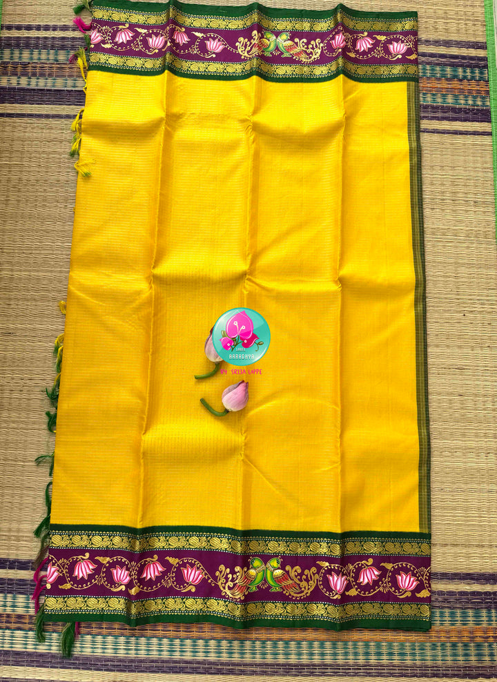 Gilded Sunshine: The Yellow Vaira Oosi Kanchipuram & Tanjore Artistry Symphony
