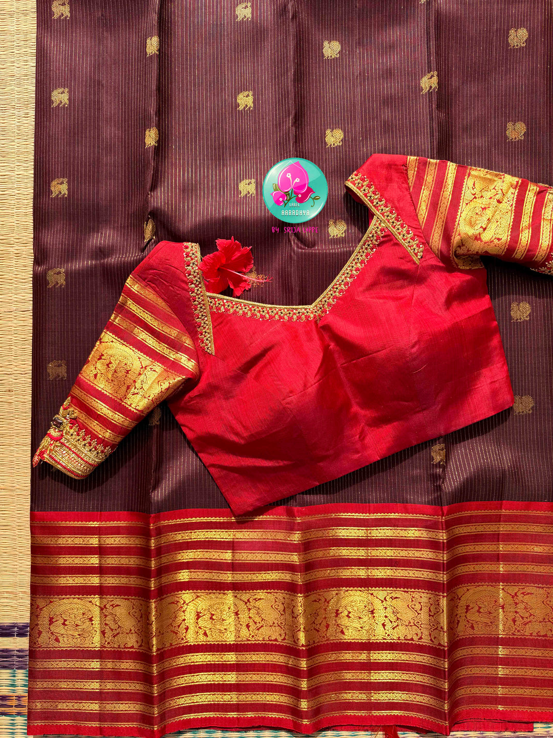 Crimson Hibiscus on Earth: The Vintage Brown Vaira Oosi Kanchipattu