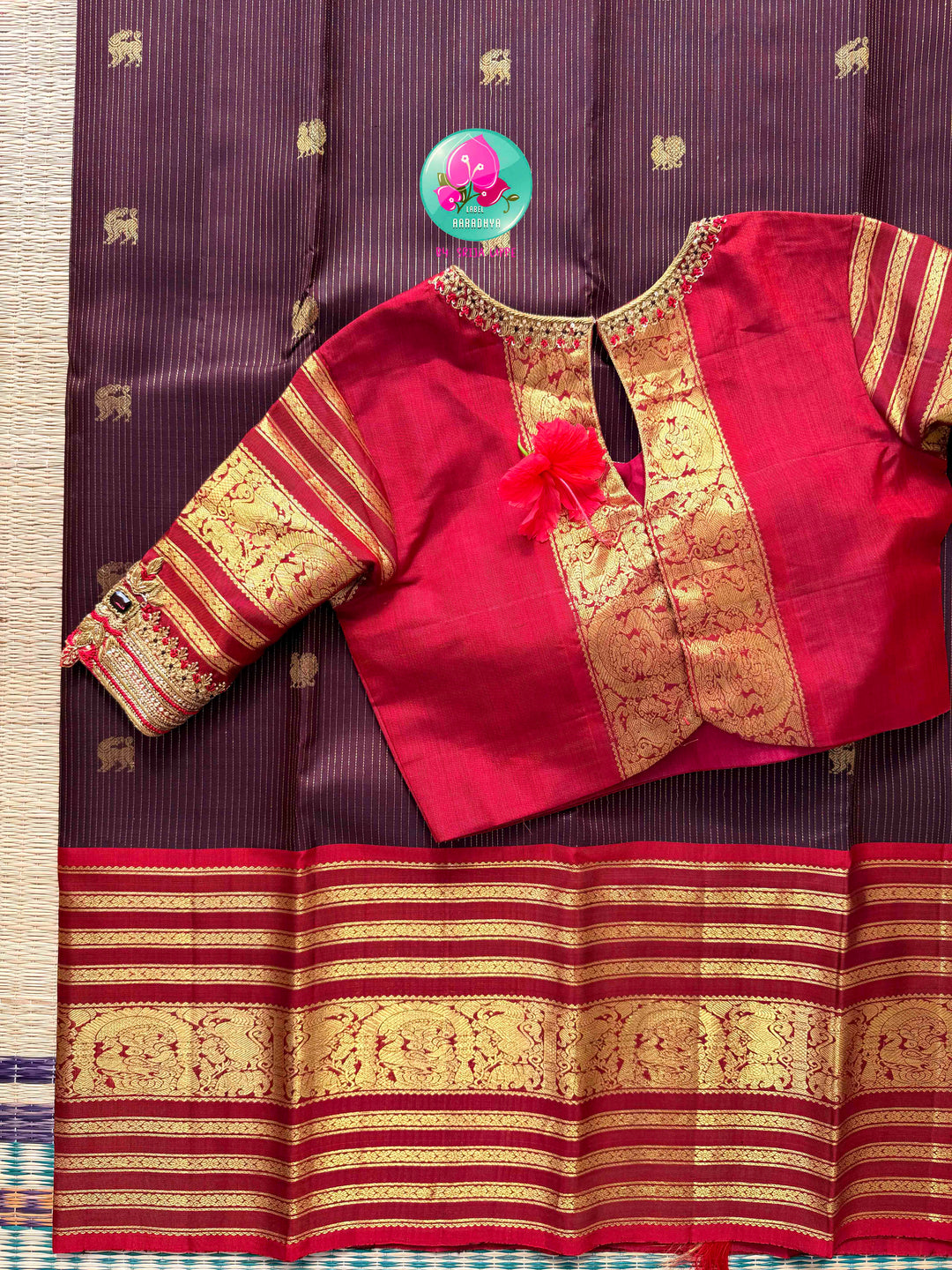 Crimson Hibiscus on Earth: The Vintage Brown Vaira Oosi Kanchipattu