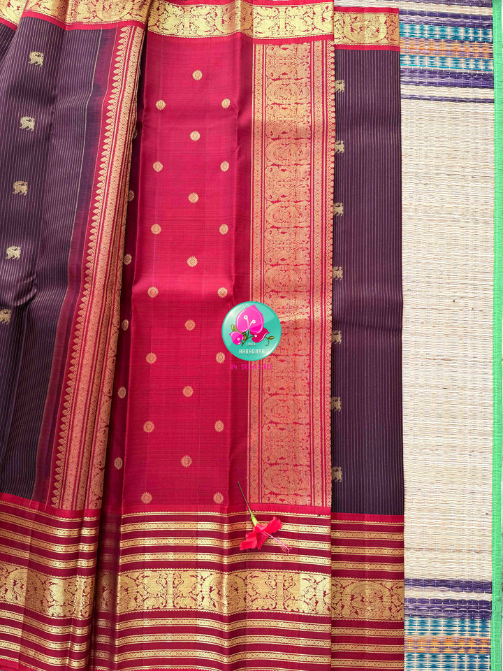 Crimson Hibiscus on Earth: The Vintage Brown Vaira Oosi Kanchipattu