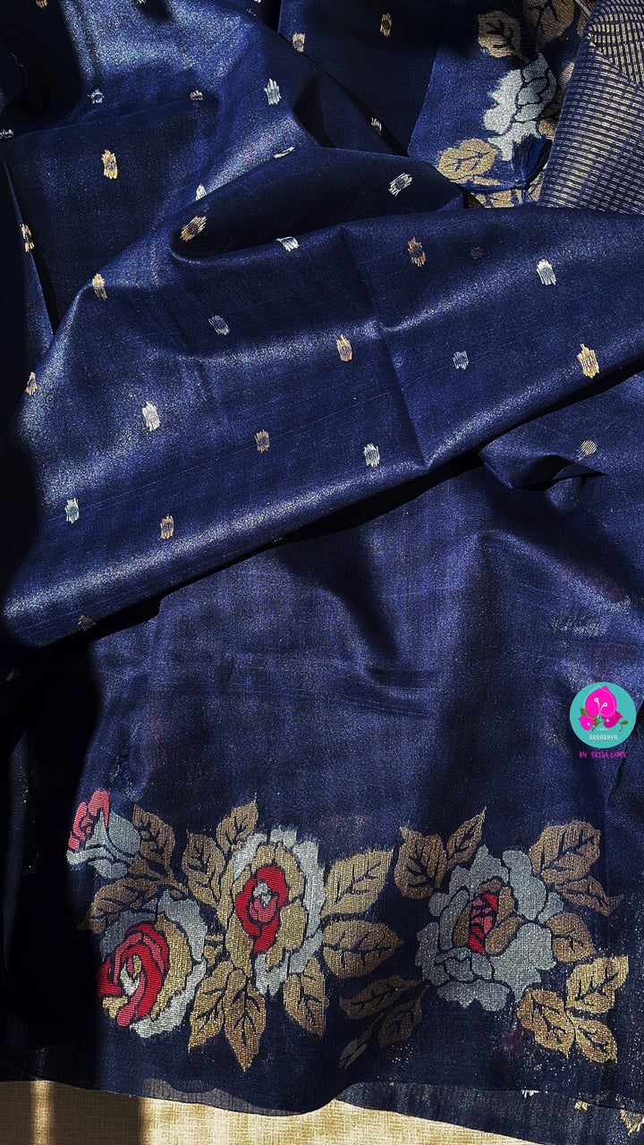 Semi khadi silk saree with Jhamdhani style weaving