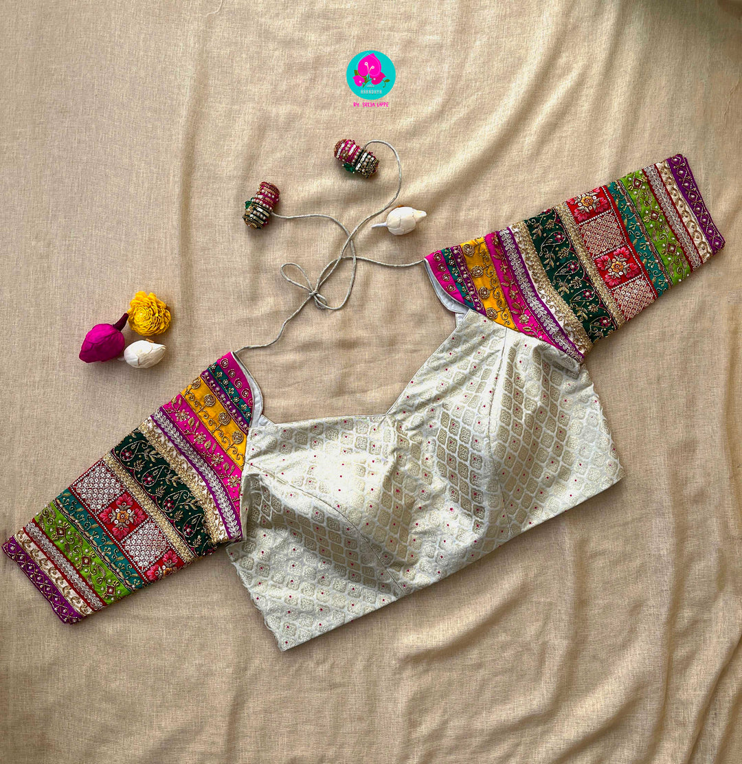 Multicolor Raglan Banarasi Pure Silk Blouse