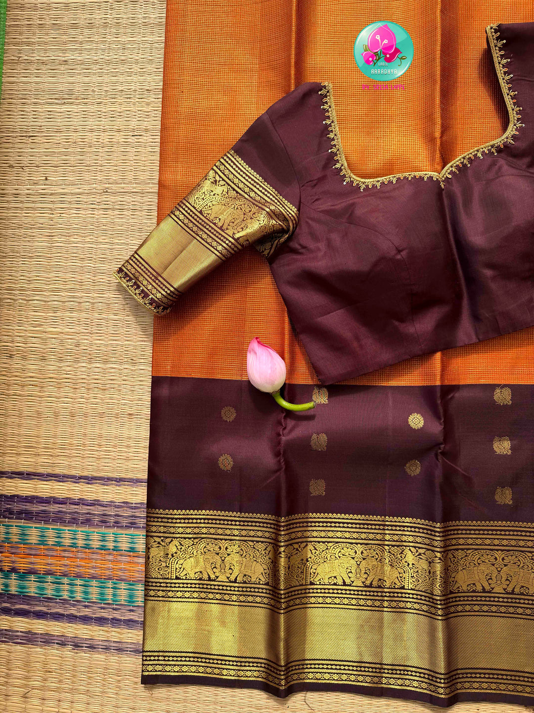 Earth & Ember: The Trending Rust Orange & Dark Brown Handloom Kanchipattu
