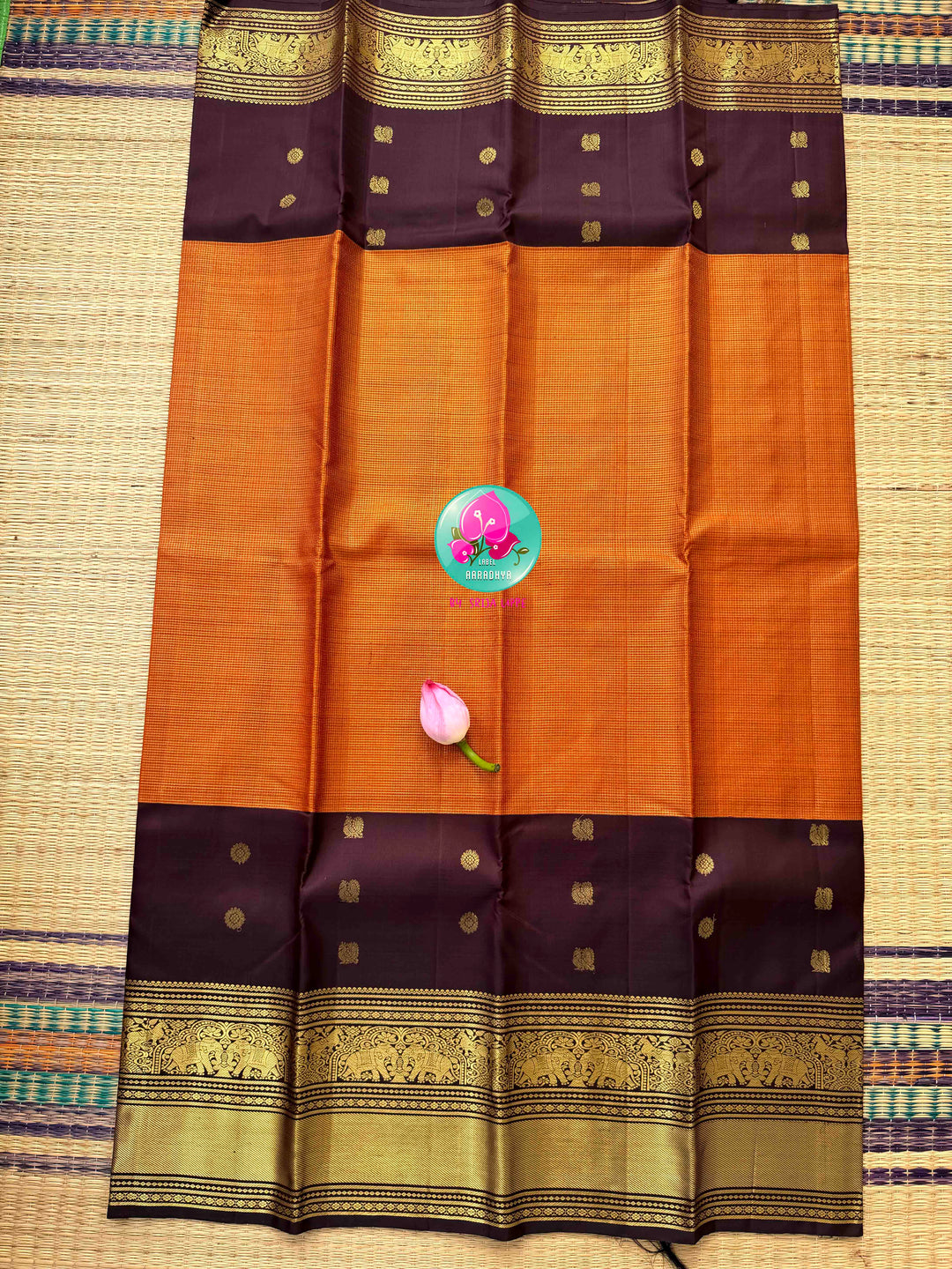 Earth & Ember: The Trending Rust Orange & Dark Brown Handloom Kanchipattu