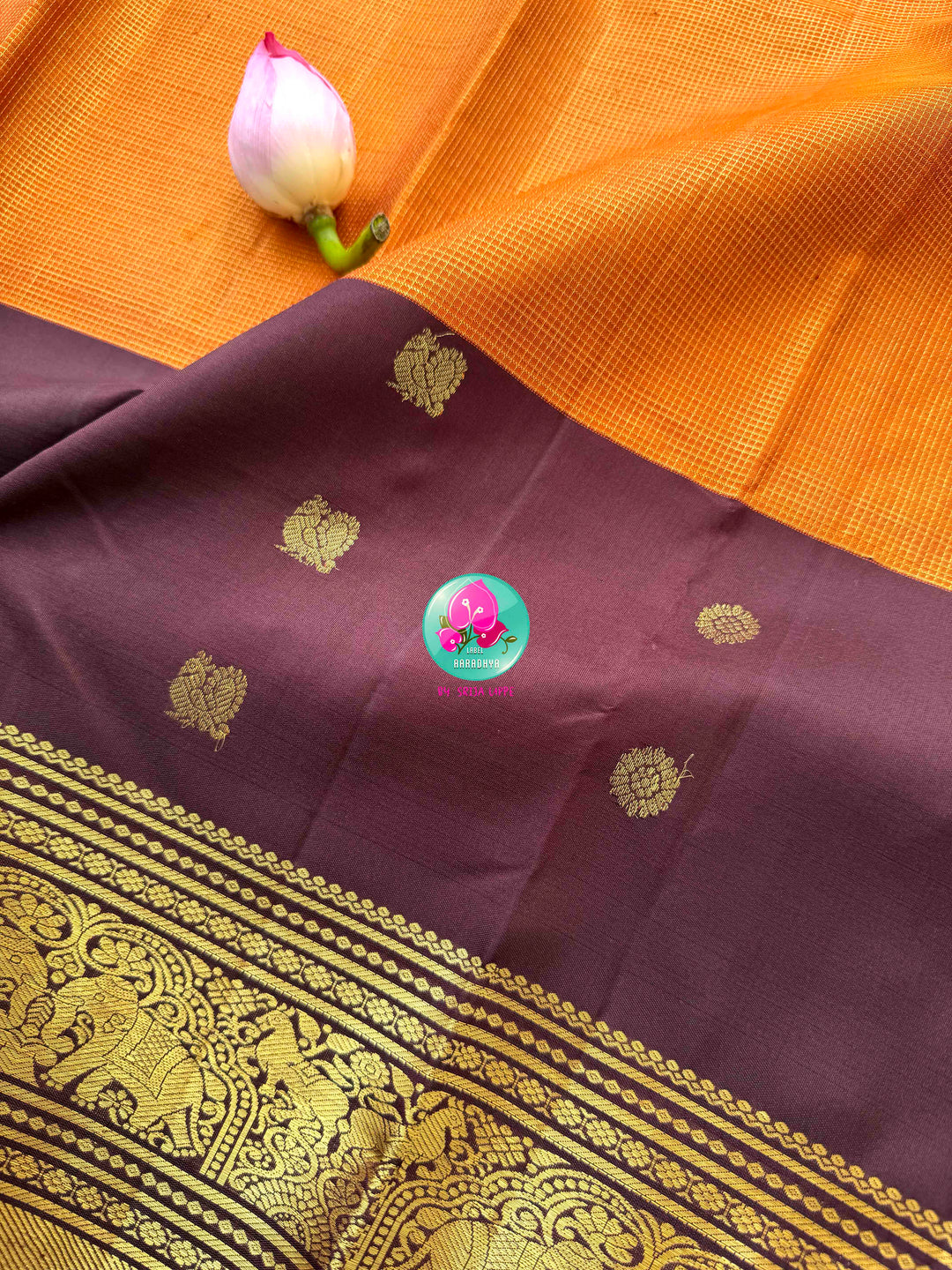 Earth & Ember: The Trending Rust Orange & Dark Brown Handloom Kanchipattu