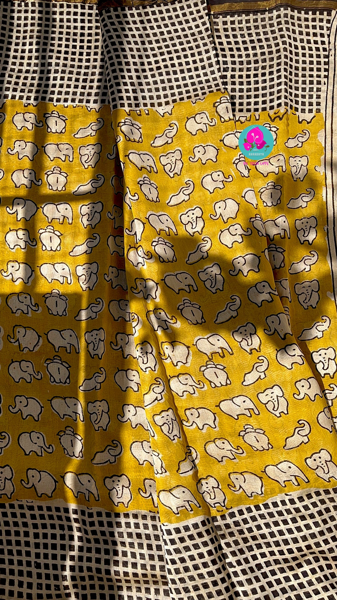 Pure Chanderi block print saree in elephant design