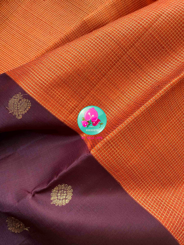 Earth & Ember: The Trending Rust Orange & Dark Brown Handloom Kanchipattu