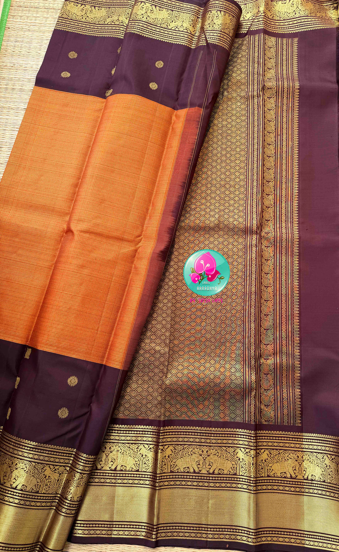Earth & Ember: The Trending Rust Orange & Dark Brown Handloom Kanchipattu