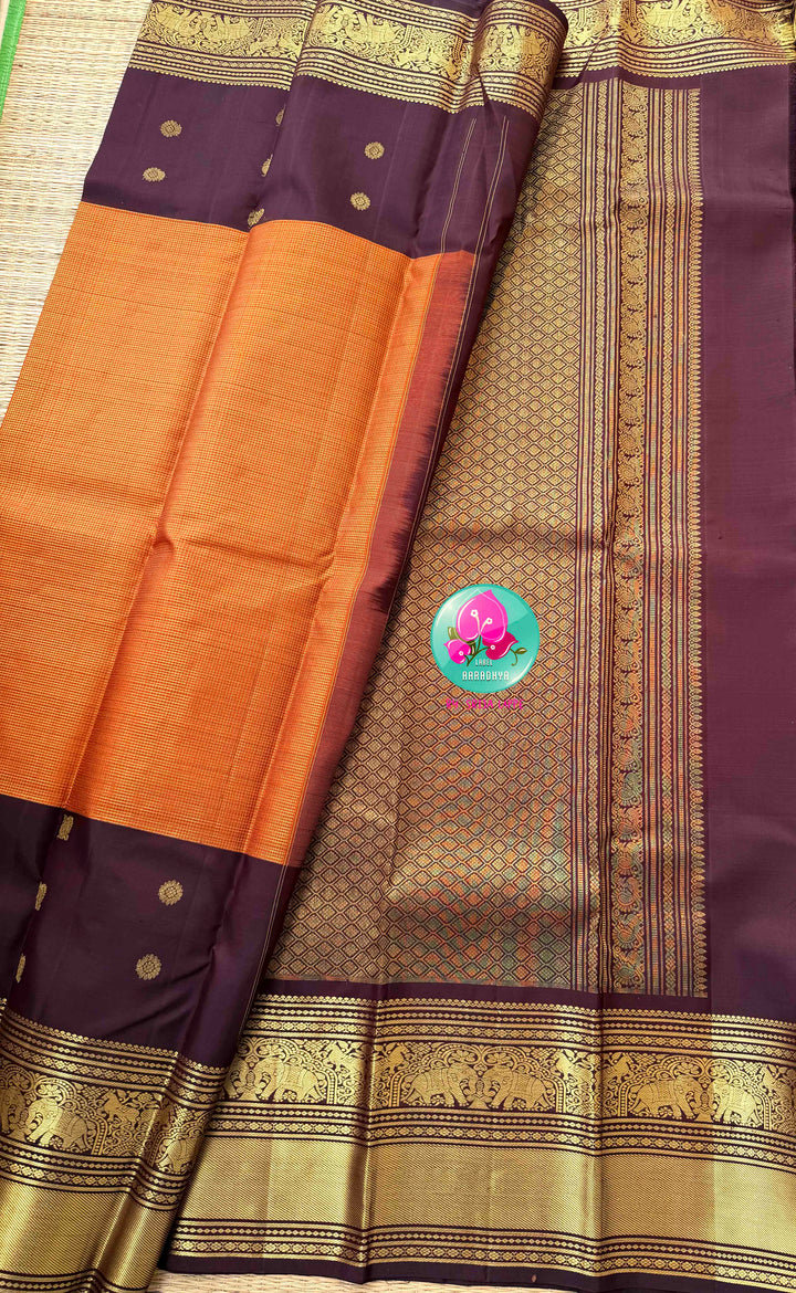 Earth & Ember: The Trending Rust Orange & Dark Brown Handloom Kanchipattu