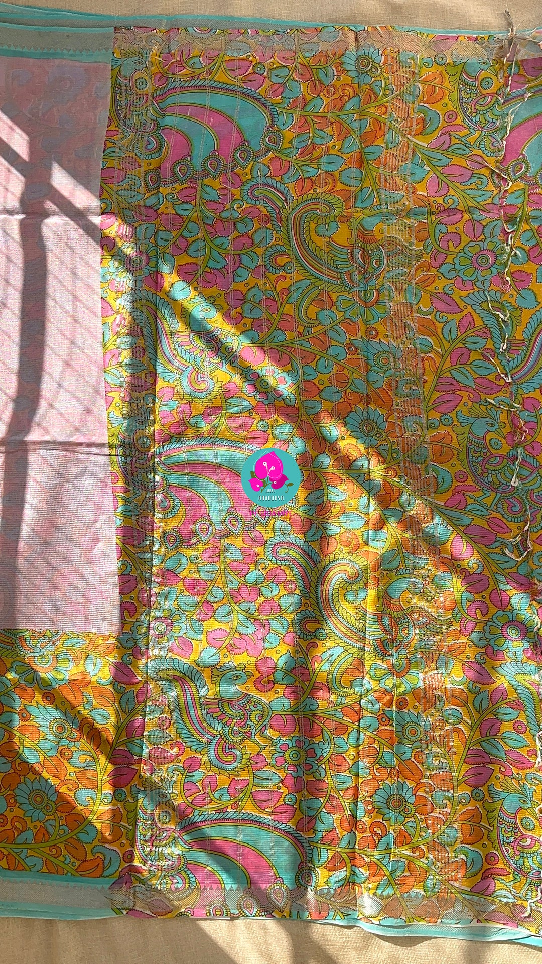 Pure mangalagiri handloom saree with kalamkari design