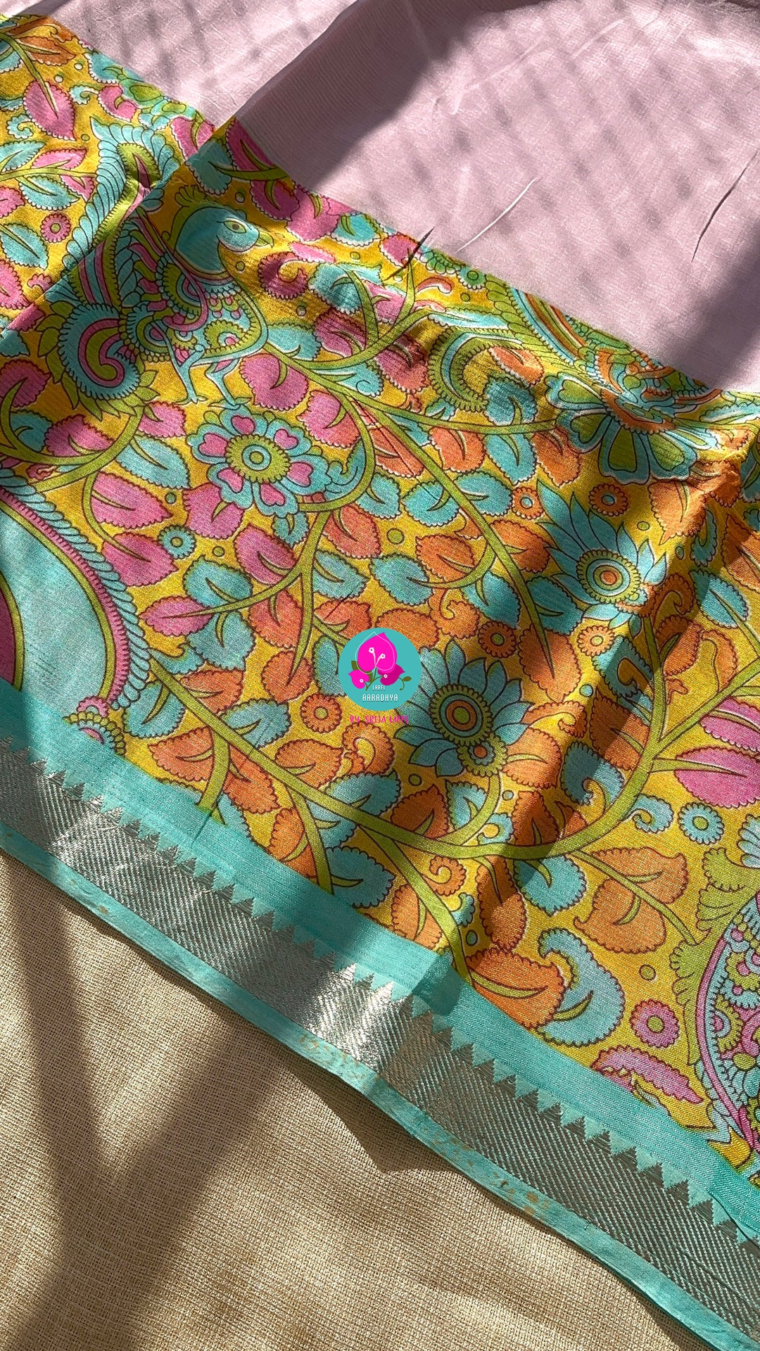 Pure mangalagiri handloom saree with kalamkari design