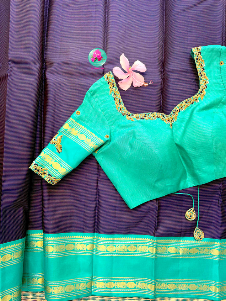 Midnight Ocean: The 2G Dark Blue Vaira Oosi Kanchipattu & Sea Green Symphony