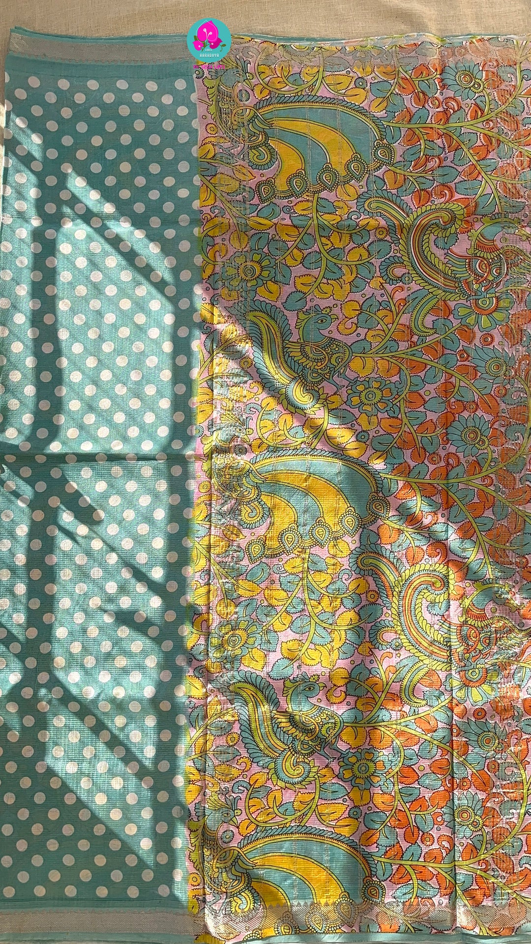 Pure handloom Mangalagiri Silk saree with Polka dots