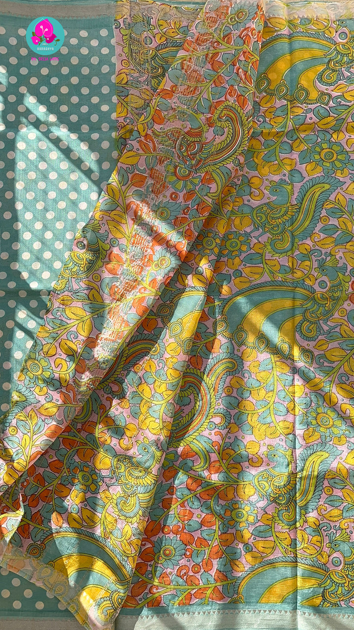 Pure handloom Mangalagiri Silk saree with Polka dots