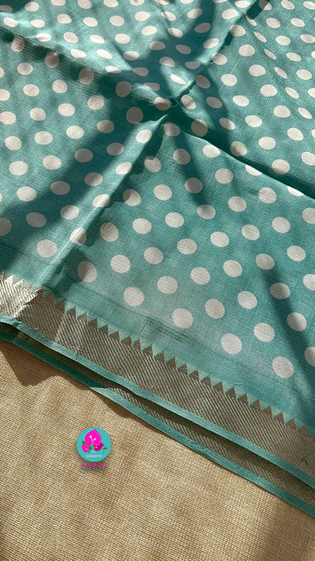 Pure handloom Mangalagiri Silk saree with Polka dots