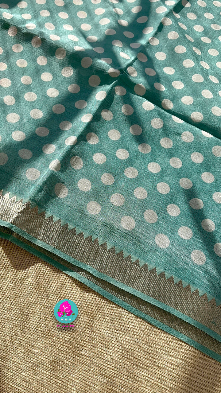 Pure handloom Mangalagiri Silk saree with Polka dots