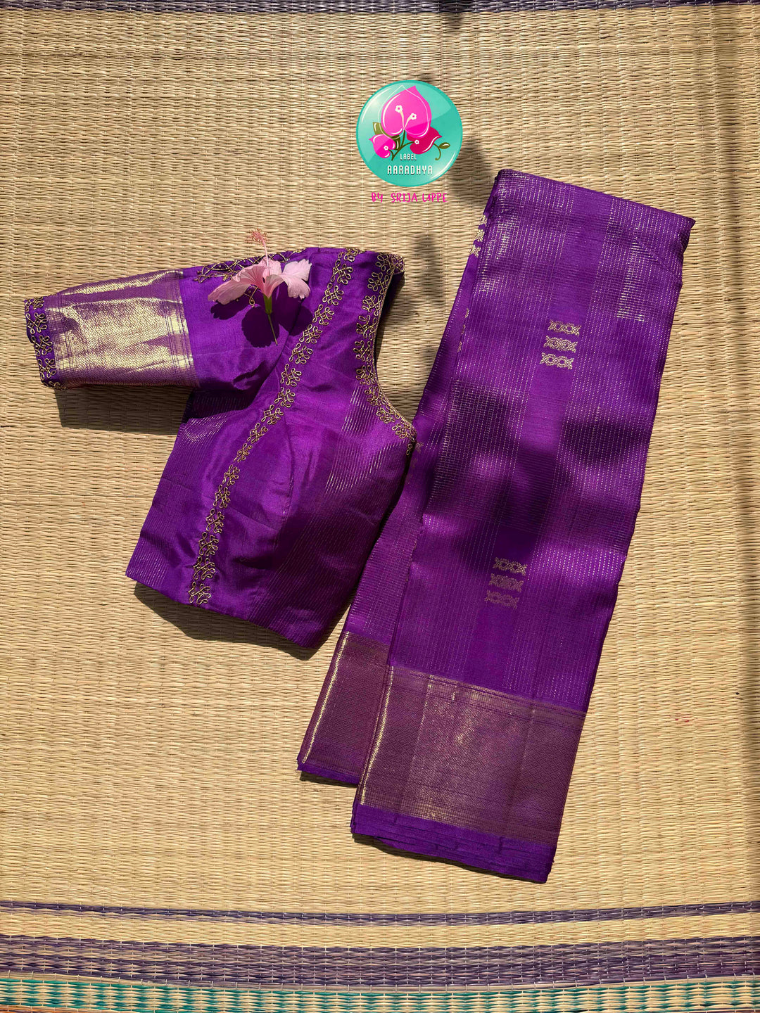 Royal Amethyst: The Purple Vaira Oosi Kanchipattu & Kolam Hand Embroidery Symphony