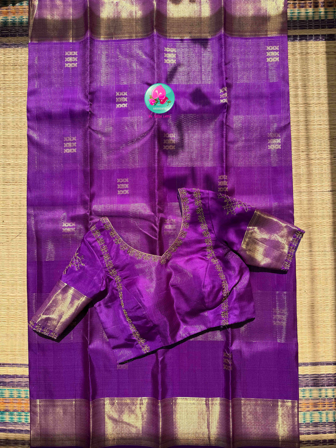 Royal Amethyst: The Purple Vaira Oosi Kanchipattu & Kolam Hand Embroidery Symphony