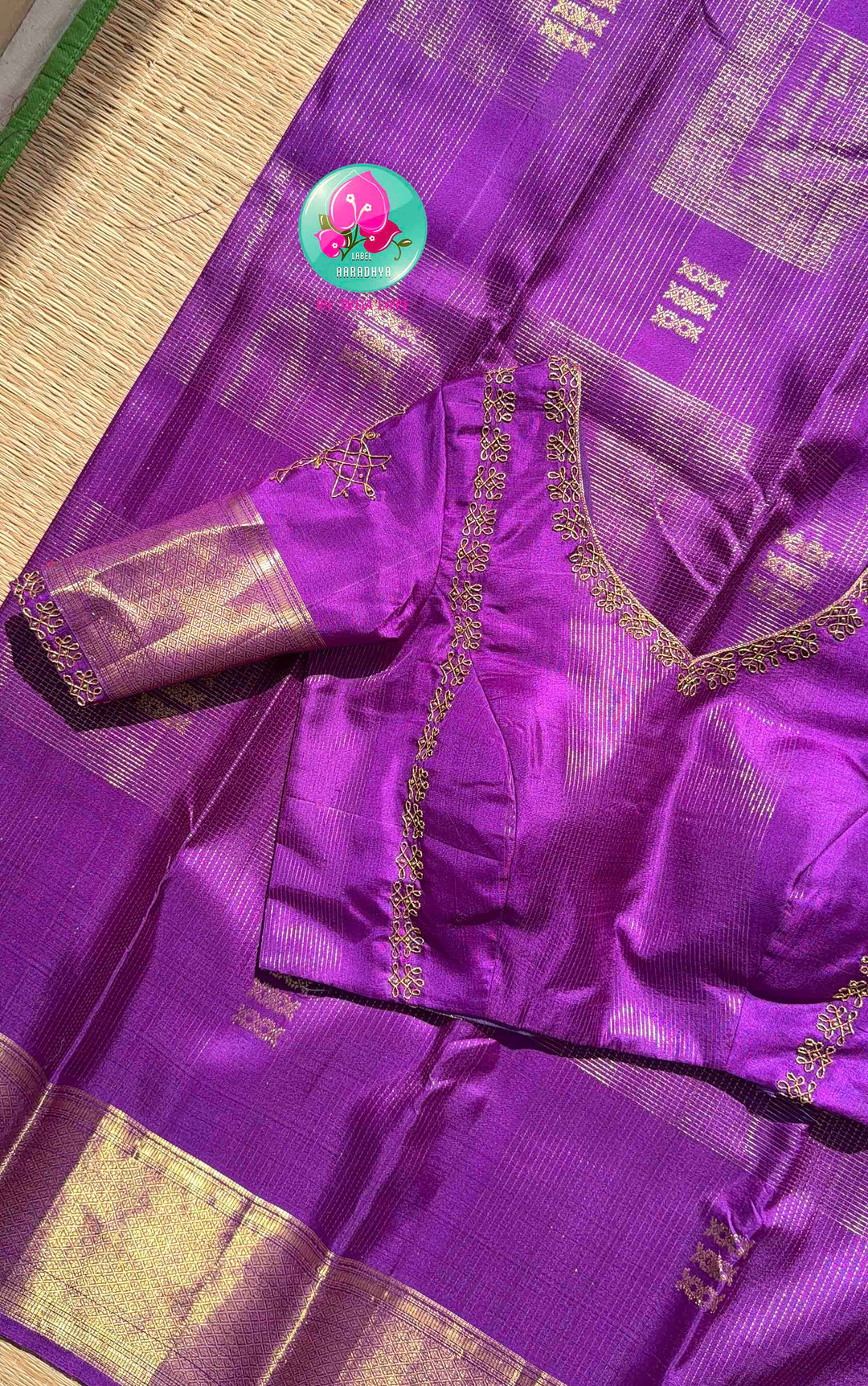 Royal Amethyst: The Purple Vaira Oosi Kanchipattu & Kolam Hand Embroidery Symphony