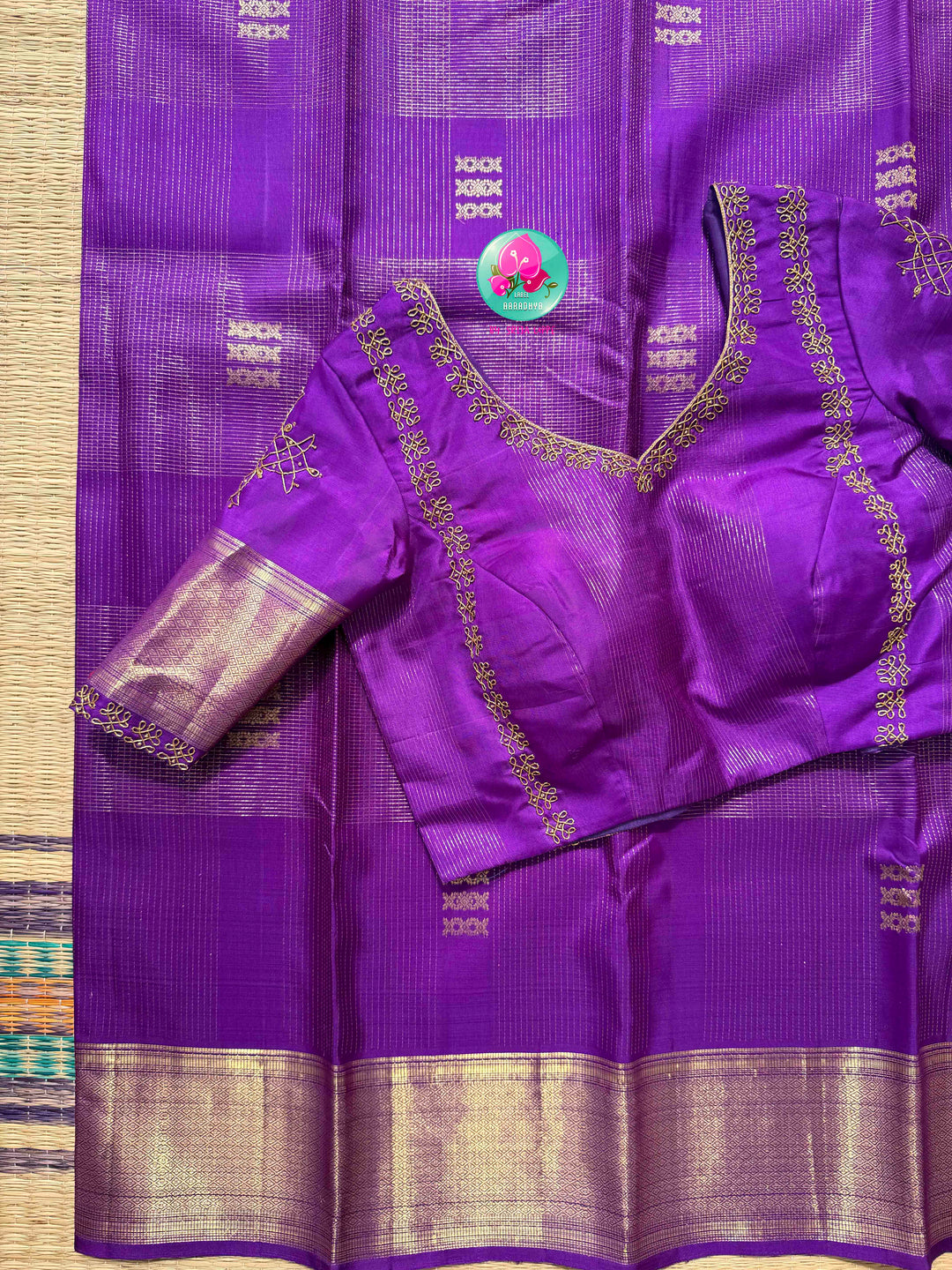 Royal Amethyst: The Purple Vaira Oosi Kanchipattu & Kolam Hand Embroidery Symphony
