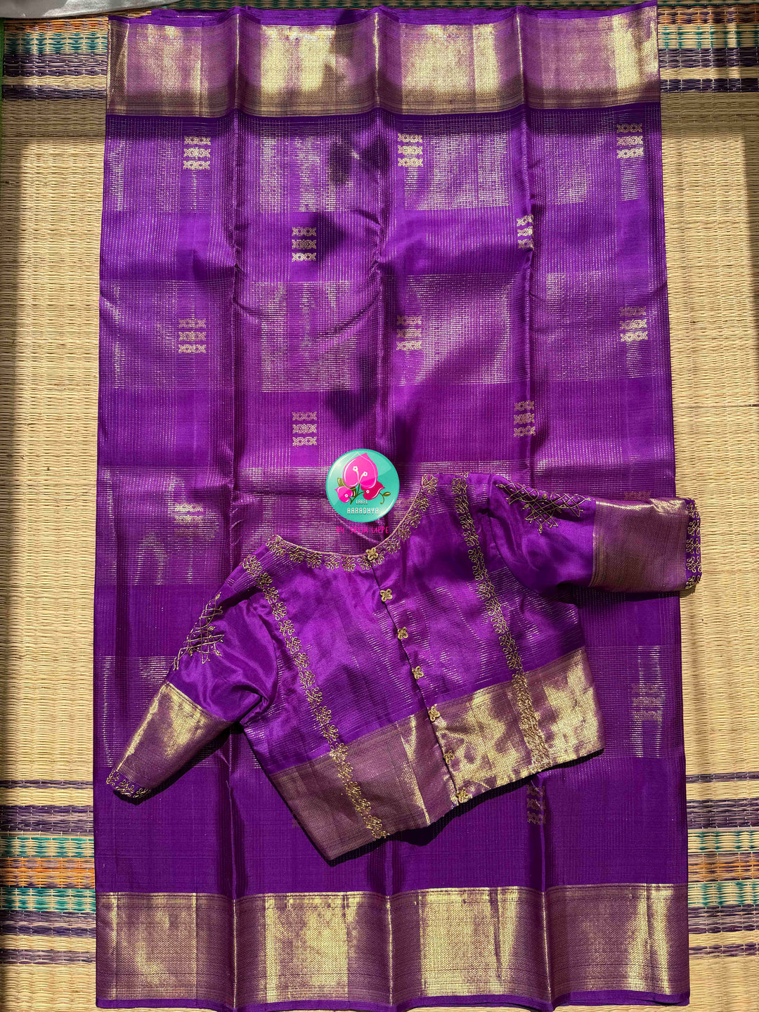 Royal Amethyst: The Purple Vaira Oosi Kanchipattu & Kolam Hand Embroidery Symphony
