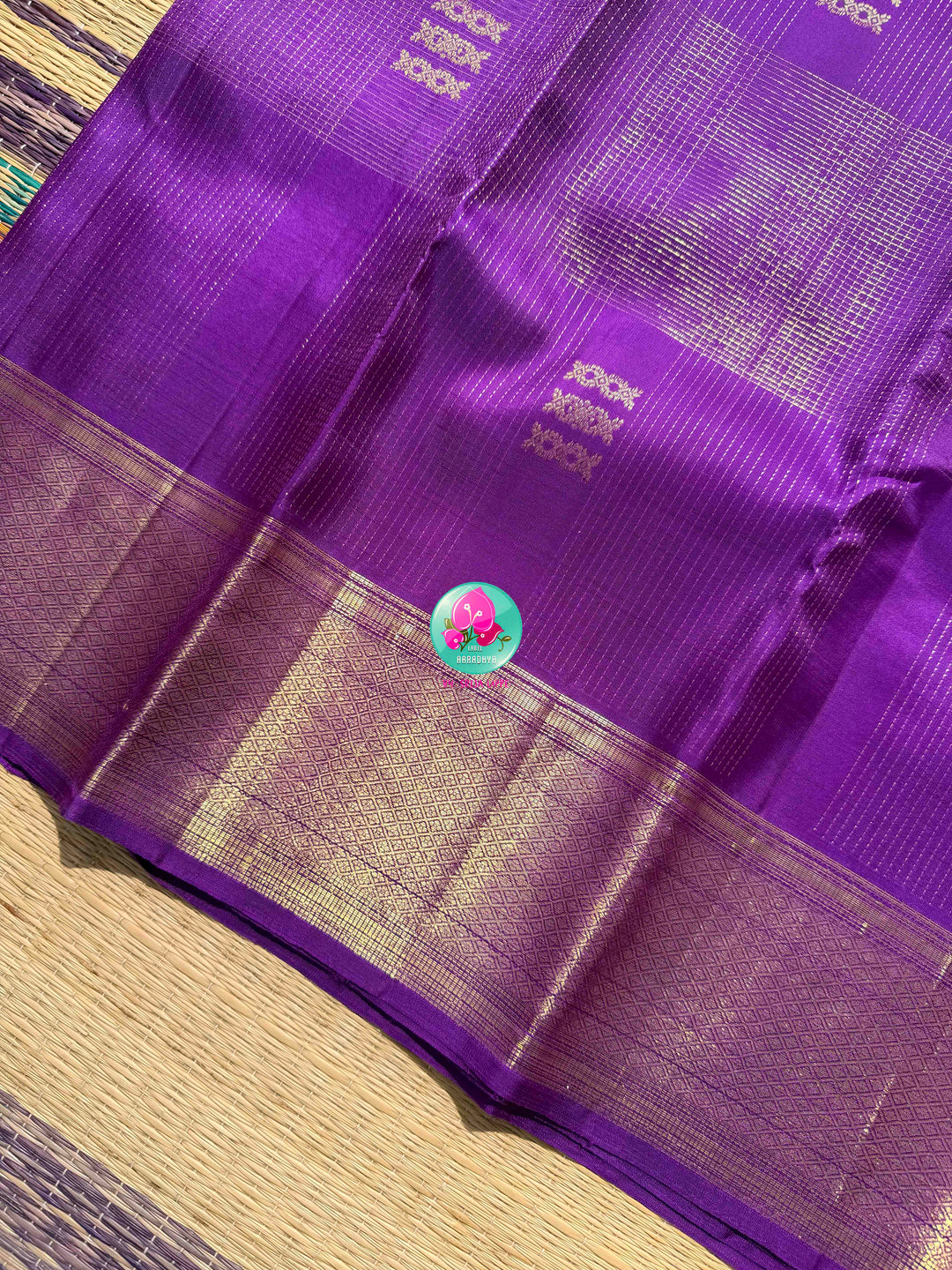Royal Amethyst: The Purple Vaira Oosi Kanchipattu & Kolam Hand Embroidery Symphony