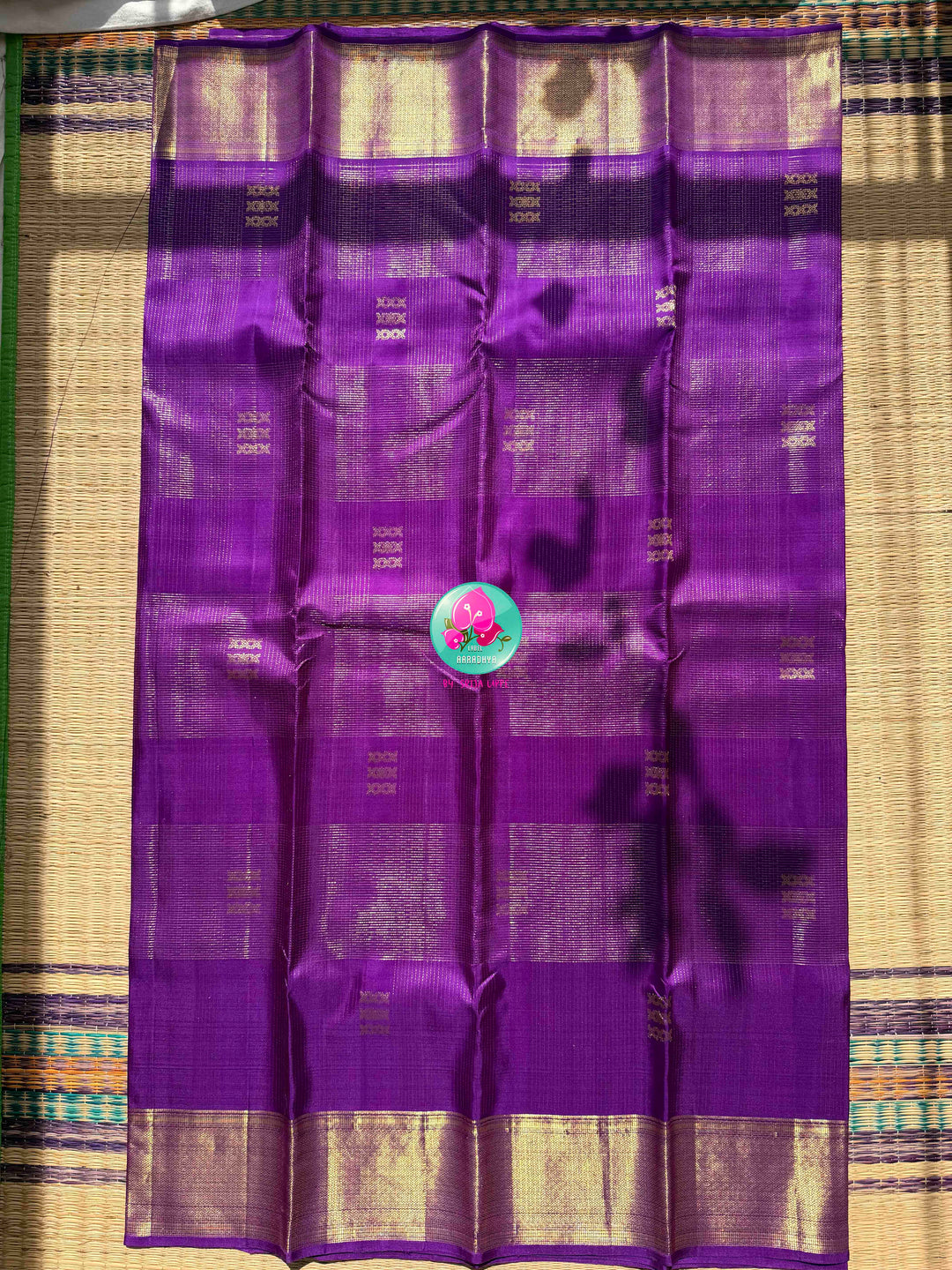 Royal Amethyst: The Purple Vaira Oosi Kanchipattu & Kolam Hand Embroidery Symphony