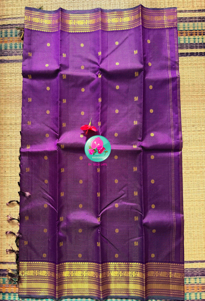 Royal Regal Fusion: Purple 2G Zari Vaira Oosi Check Butta Saree & Emerald Fusion Blouse