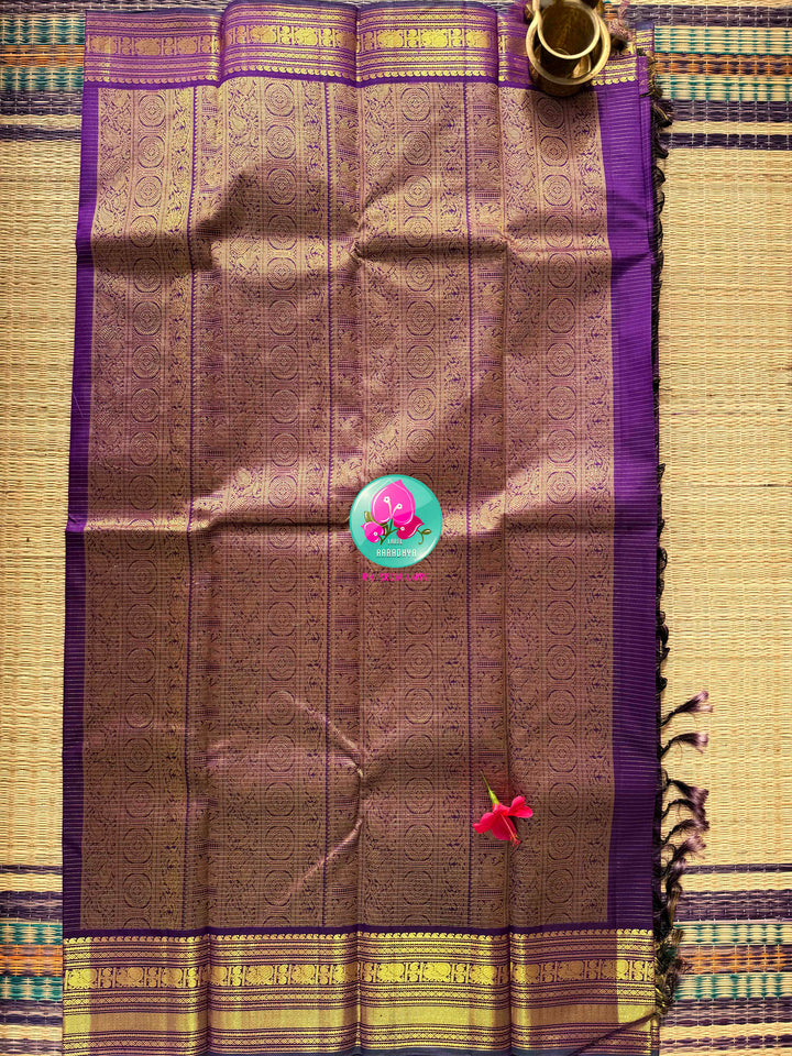 Royal Regal Fusion: Purple 2G Zari Vaira Oosi Check Butta Saree & Emerald Fusion Blouse