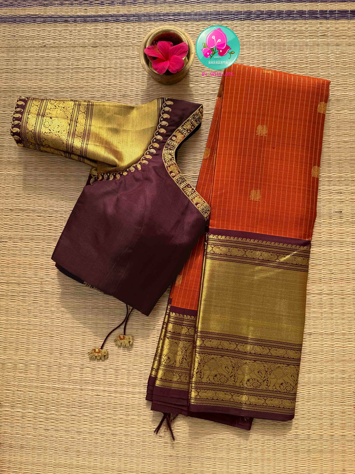 Vintage Earth & Gold: The Rust Orange Vaira Oosi Kanchipuram & Grand Artisan Borders