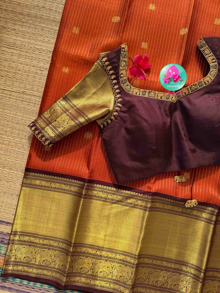 Vintage Earth & Gold: The Rust Orange Vaira Oosi Kanchipuram & Grand Artisan Borders