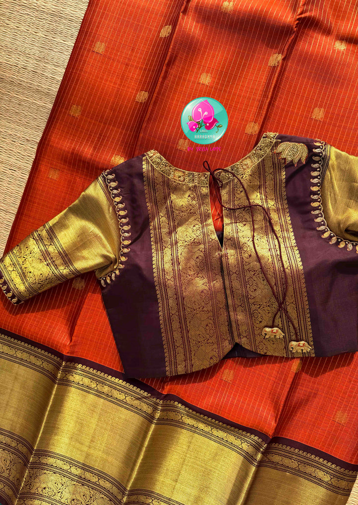 Vintage Earth & Gold: The Rust Orange Vaira Oosi Kanchipuram & Grand Artisan Borders