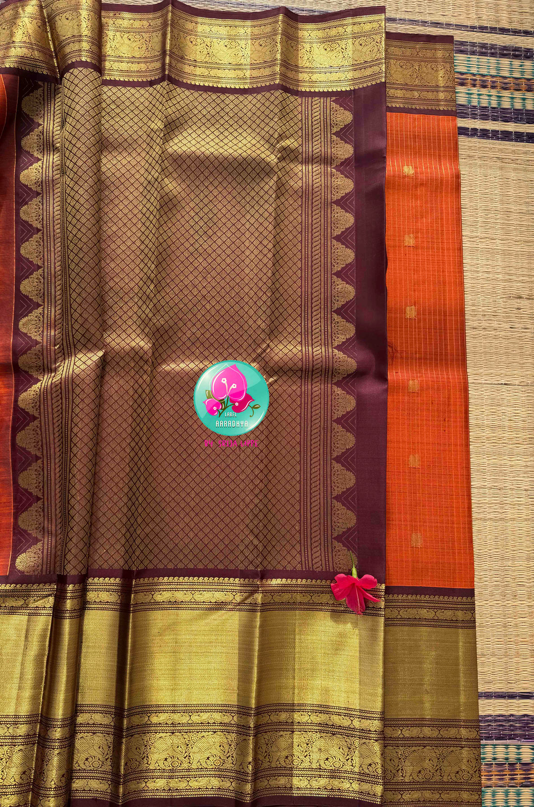 Vintage Earth & Gold: The Rust Orange Vaira Oosi Kanchipuram & Grand Artisan Borders
