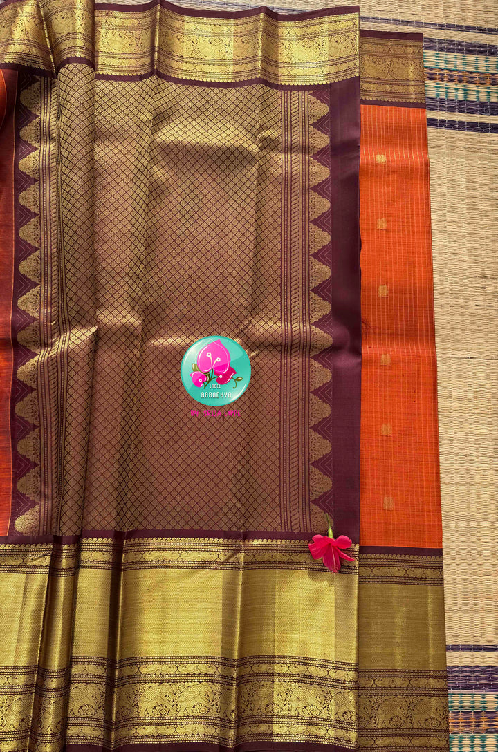 Vintage Earth & Gold: The Rust Orange Vaira Oosi Kanchipuram & Grand Artisan Borders