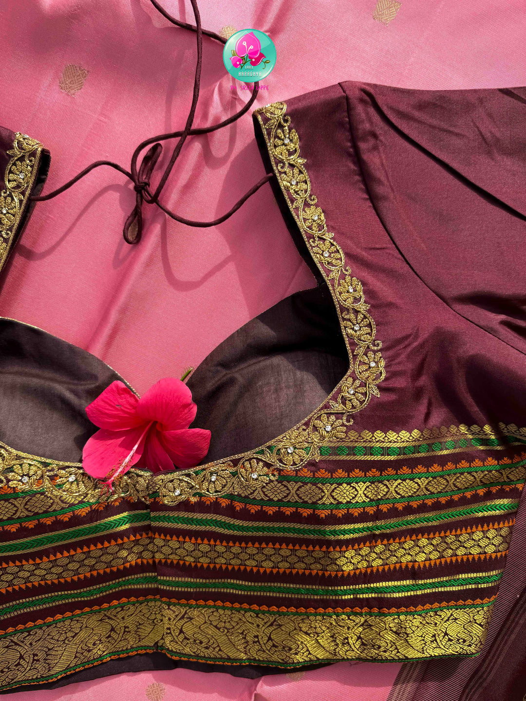 Rose Quartz & Espresso: Onion Pink Pure Kanchi Silk Saree with Dark Brown Fusion