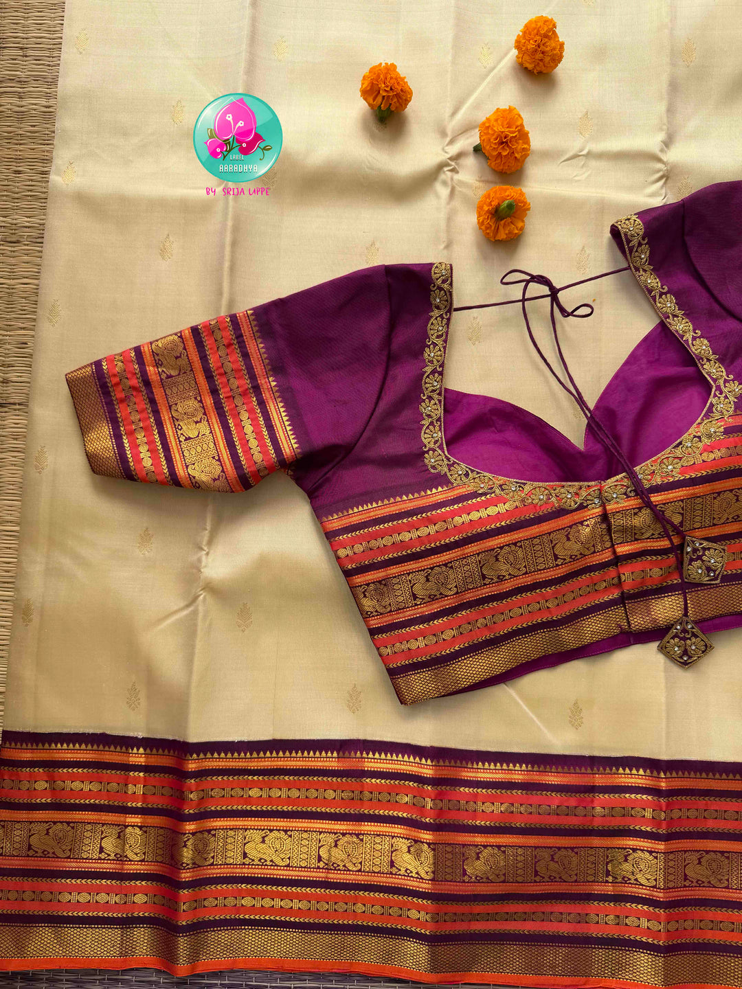 Regal Pearl & Imperial Wine: Creamish Off-White Pure Kanchi Silk Saree