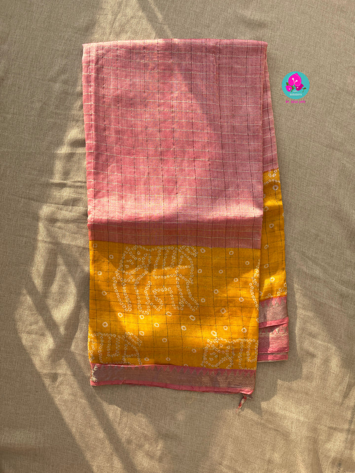 Pure Mangalagiri handloom checks saree with bandhani design
