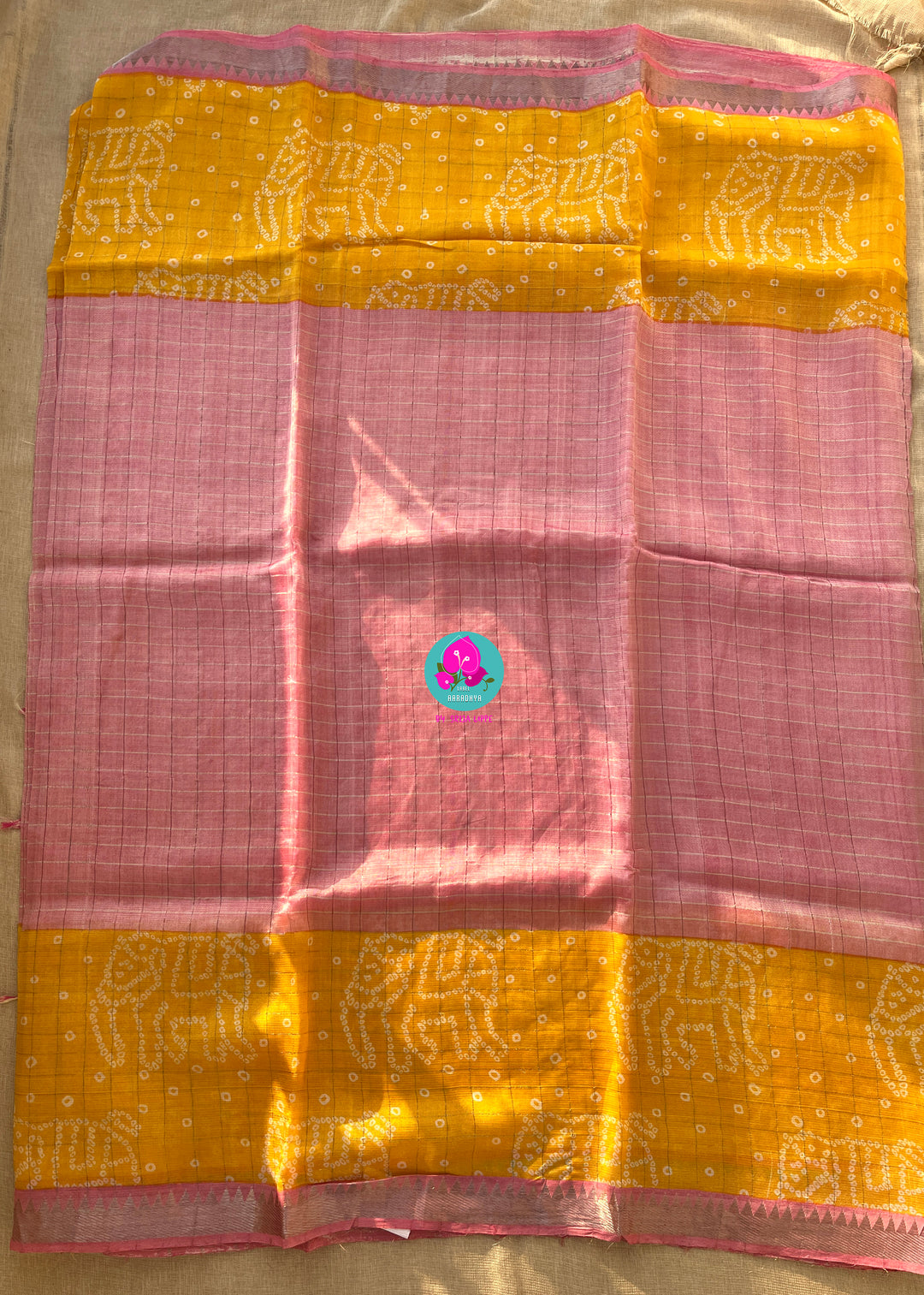 Pure Mangalagiri handloom checks saree with bandhani design