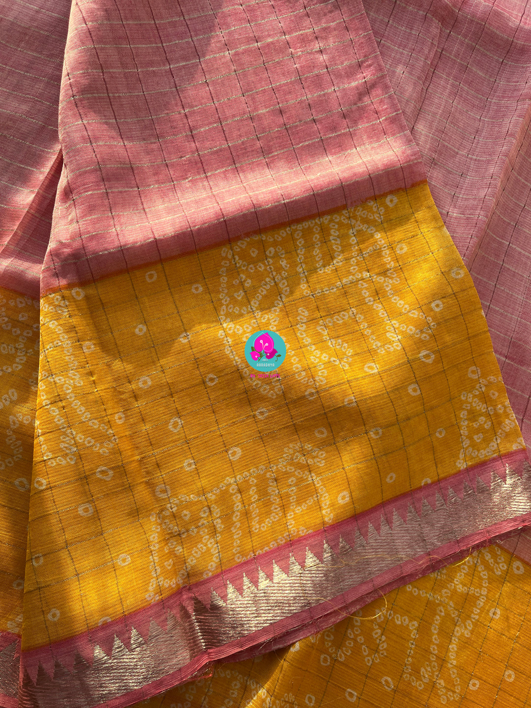Pure Mangalagiri handloom checks saree with bandhani design