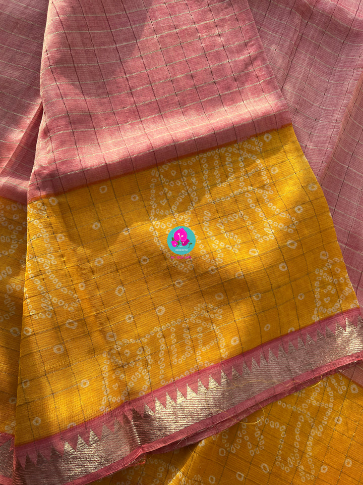 Pure Mangalagiri handloom checks saree with bandhani design