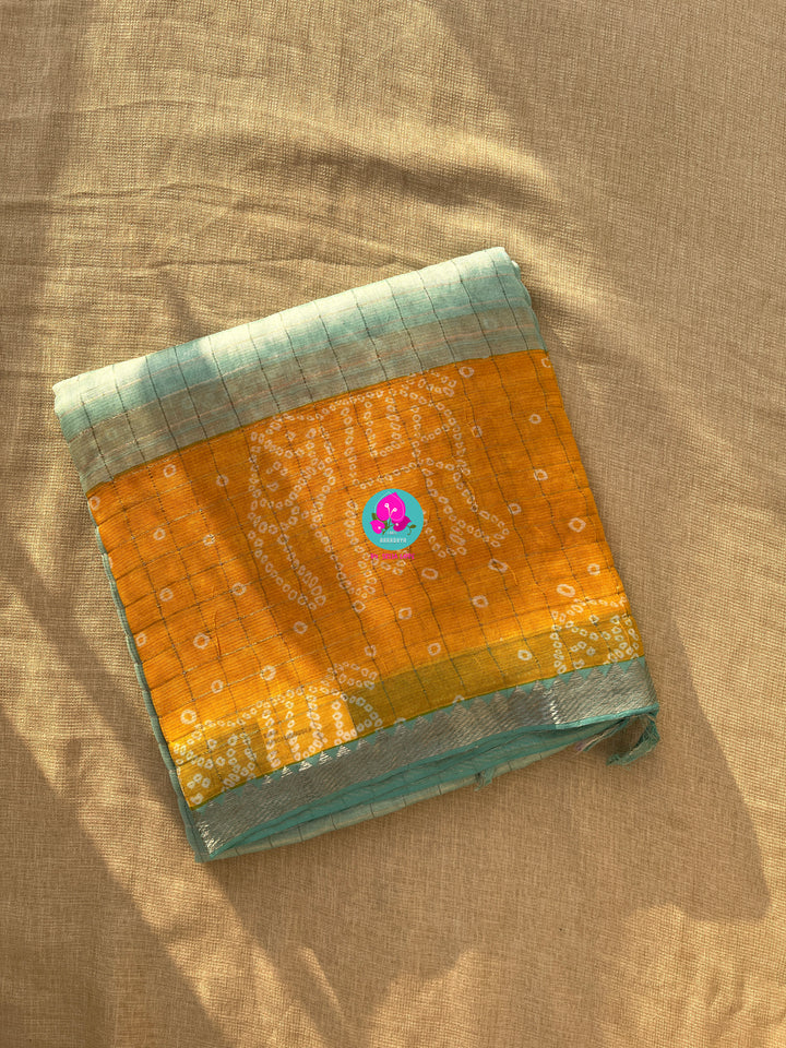 Pure Mangalagiri handloom checks saree with bandhani design