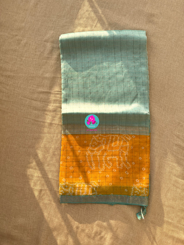Pure Mangalagiri handloom checks saree with bandhani design