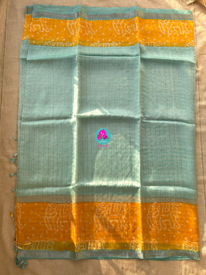 Pure Mangalagiri handloom checks saree with bandhani design