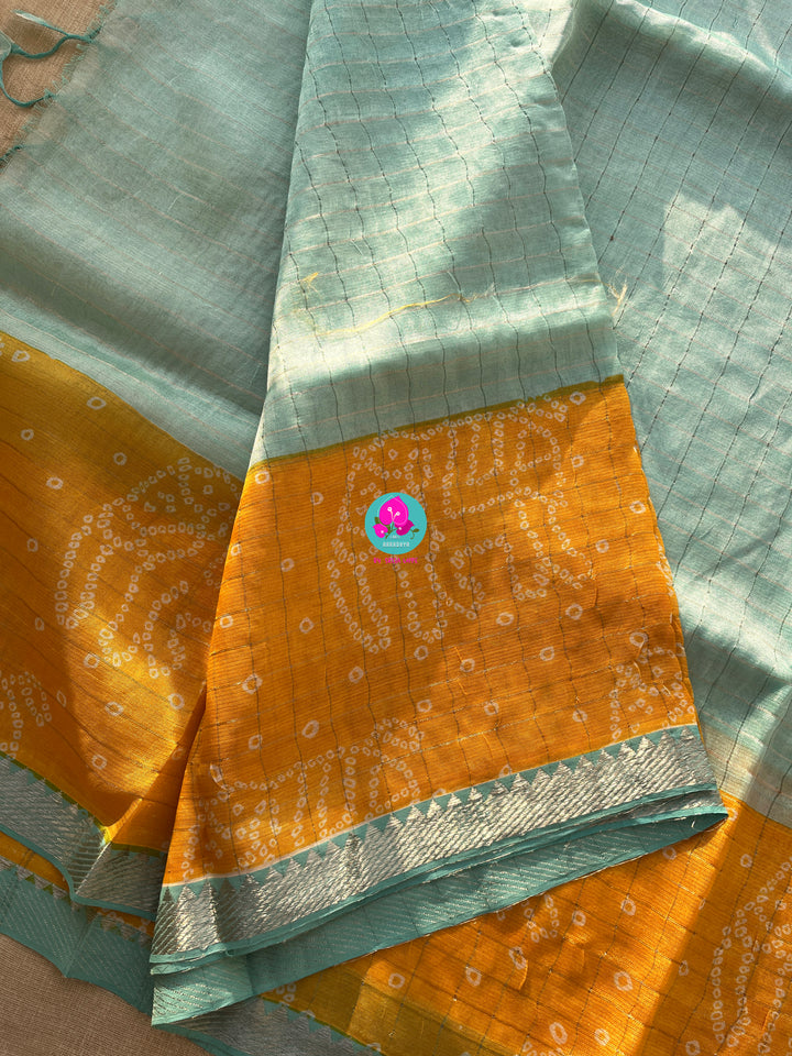 Pure Mangalagiri handloom checks saree with bandhani design