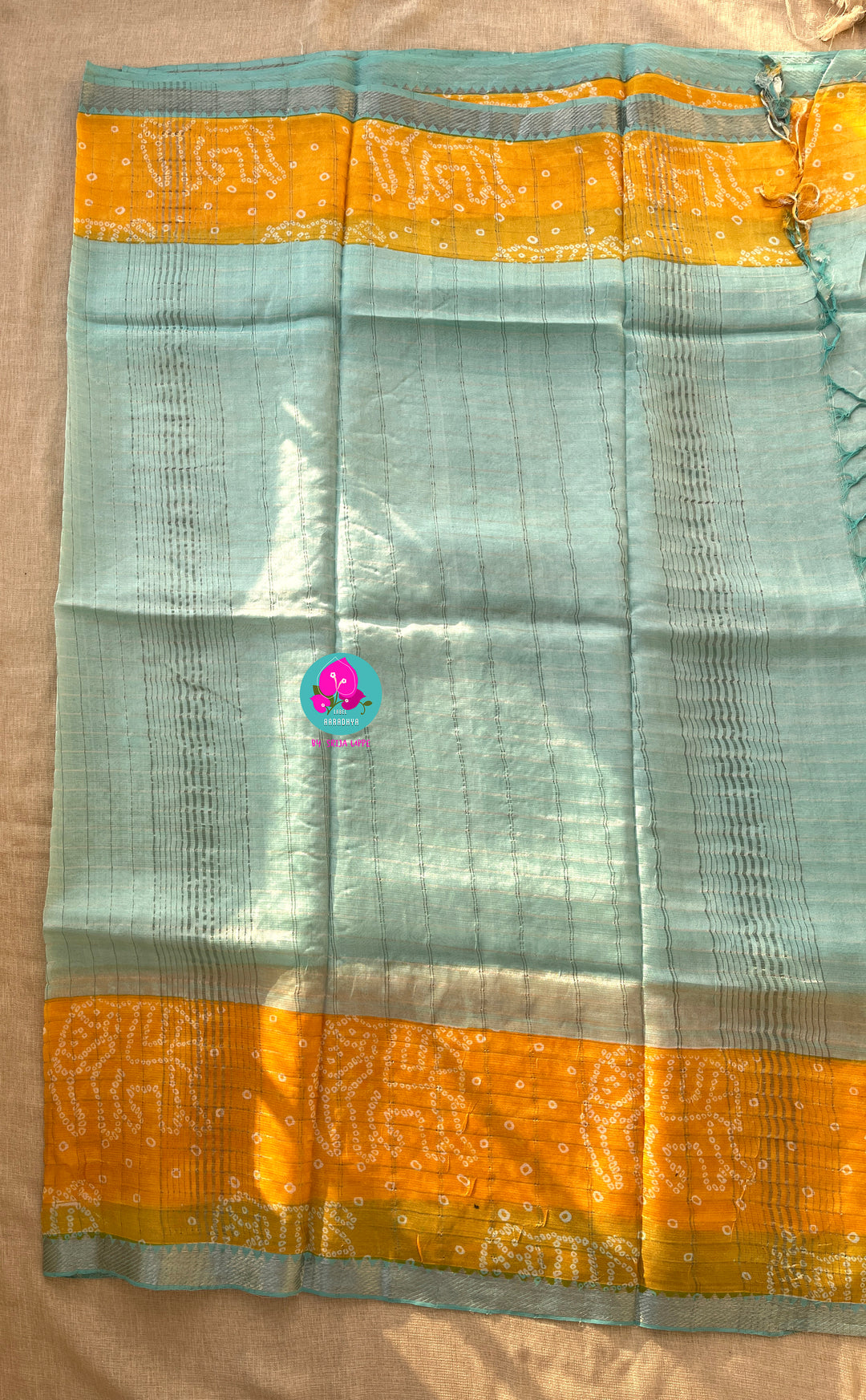 Pure Mangalagiri handloom checks saree with bandhani design