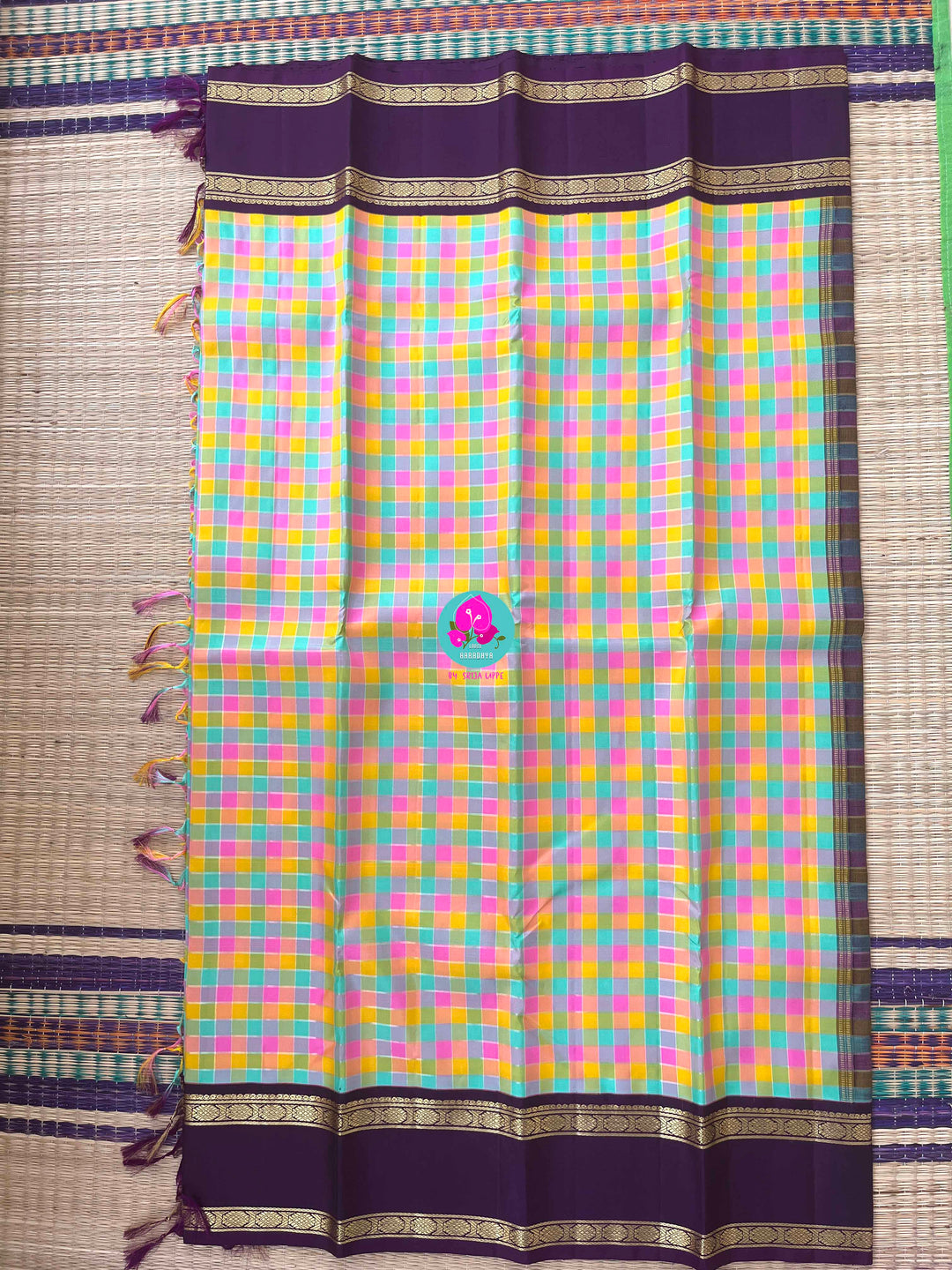 2g Zari multicoloured Madras checks paired with hand-embroidered bird theme blouse