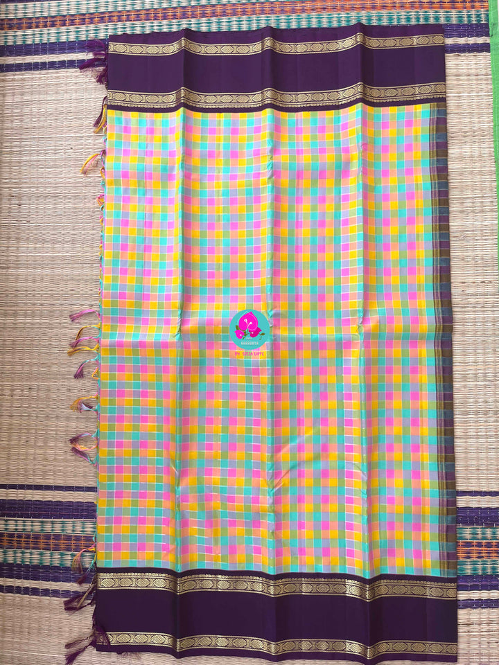 2g Zari multicoloured Madras checks paired with hand-embroidered bird theme blouse
