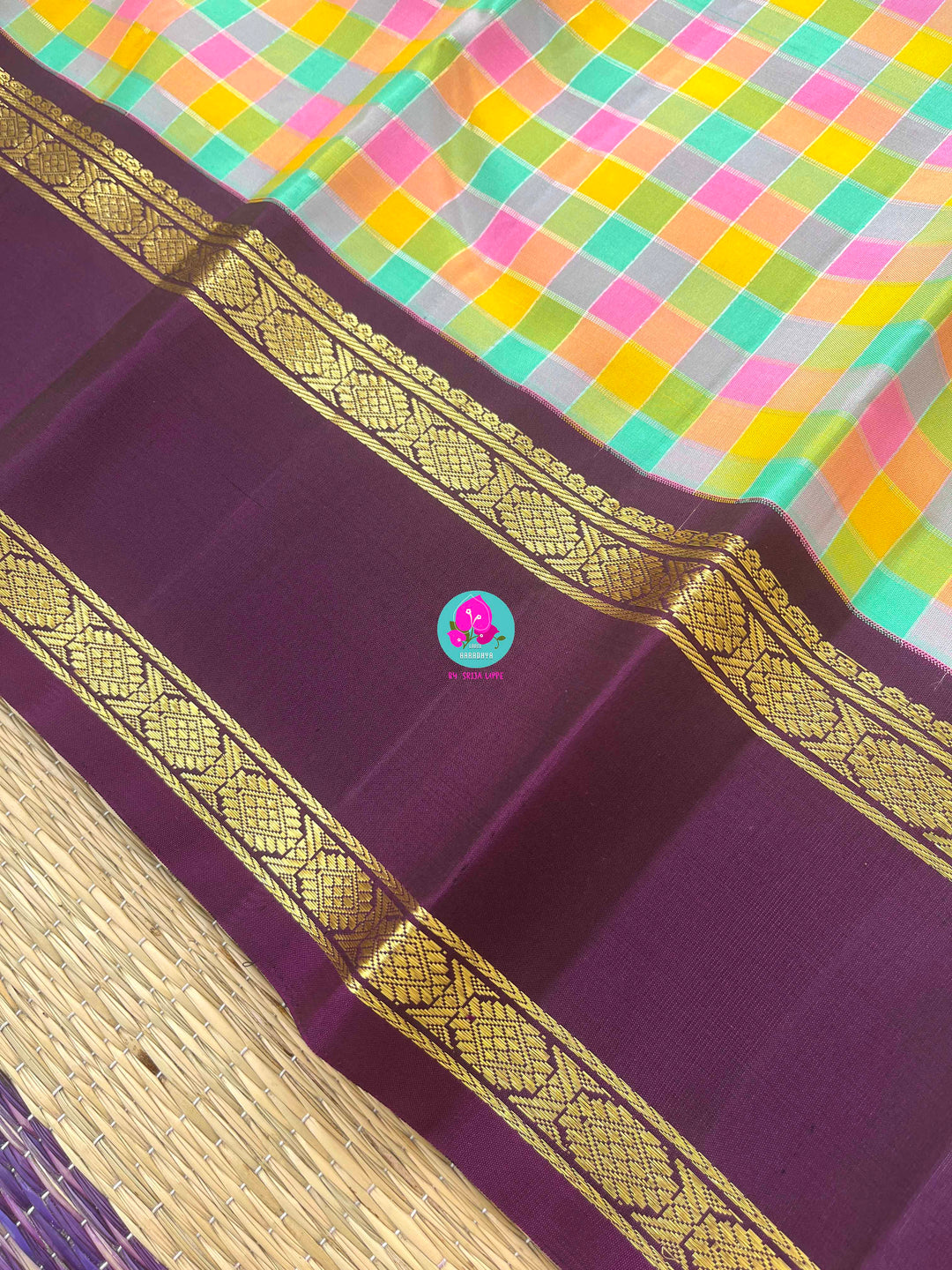 2g Zari multicoloured Madras checks paired with hand-embroidered bird theme blouse