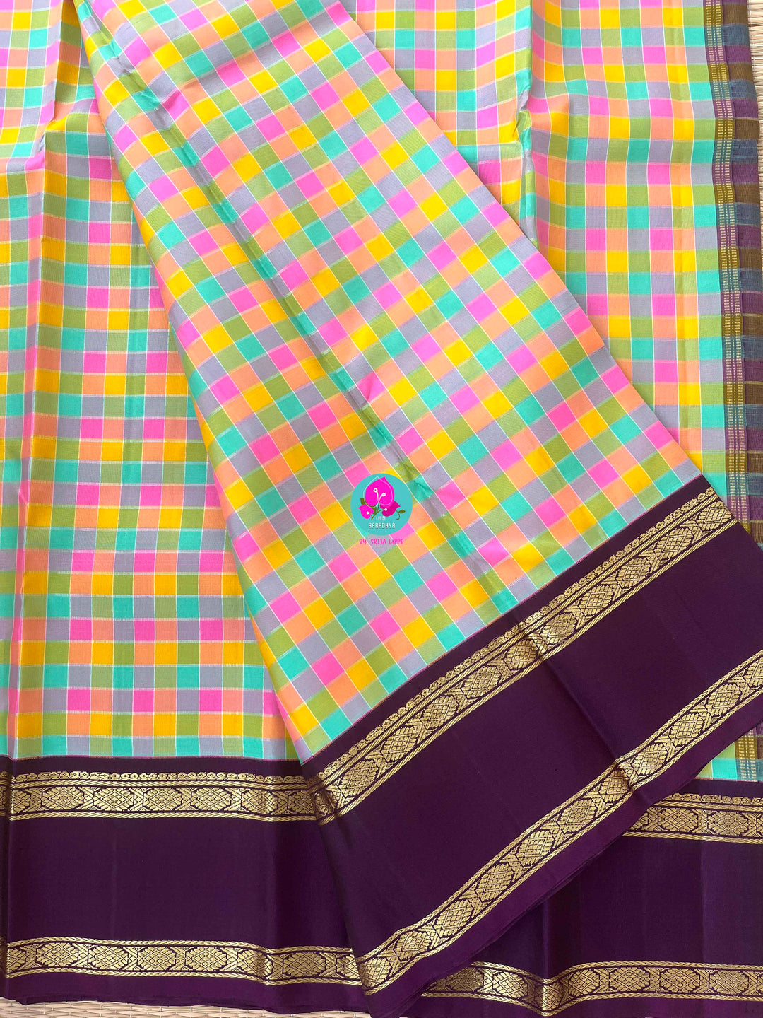 2g Zari multicoloured Madras checks paired with hand-embroidered bird theme blouse