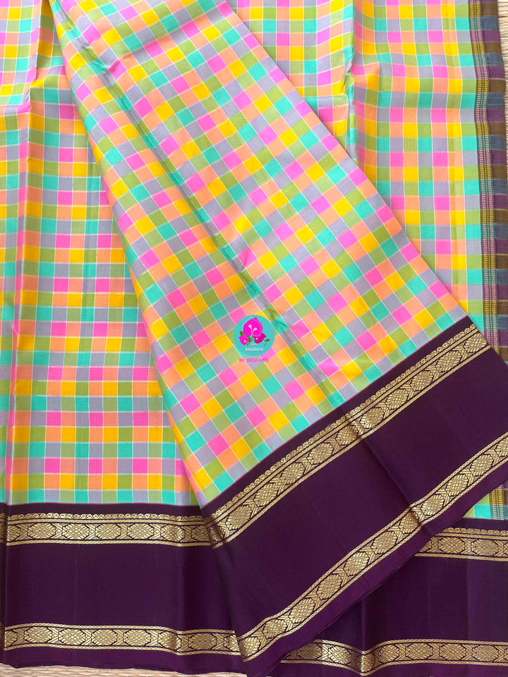 2g Zari multicoloured Madras checks paired with hand-embroidered bird theme blouse